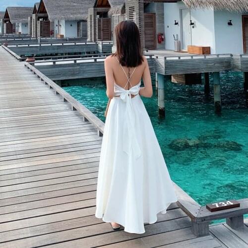 Women Long White Satin Slip Dress Sundress Summer 2021 Runway Elegant Backless Fairy Beach Vacation Party Night Strappy Vestidos