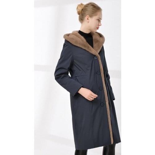 Womens Long Hooded Mink School Overcome 2020 New Winter Mink Coat Whole Mink Double-faced Fur with Detachable Inner Liner Parka