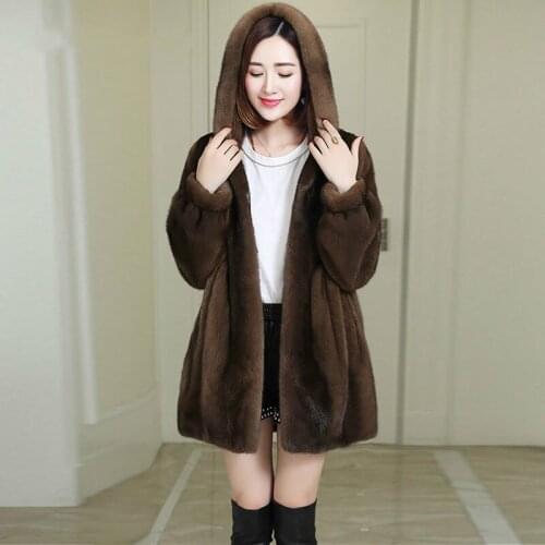 2021 Winter Mink Down Overcoat Womens Thick Warm Outwear Hooded Mid Length Faux Fur Coats Autumn Female Parka Jaqueta Feminina