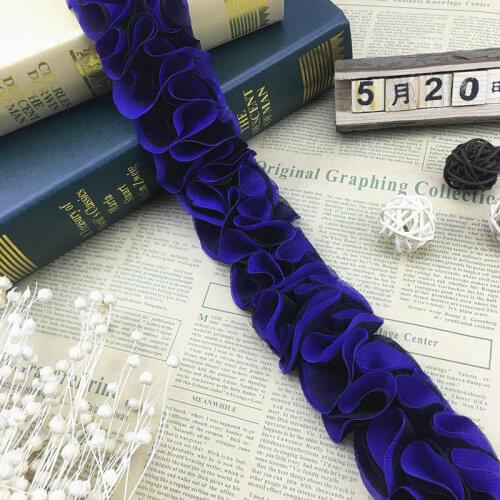 1 yard Dark Blue 3D Flower Chiffon Cluster Lace Trim Wedding Dress Clothes Hat Lace Ribbon Fabric Applique Trimming Sewing Craft