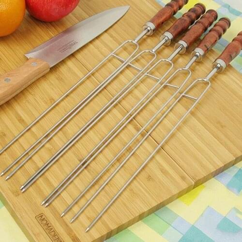10pcs Row U BBQ roast barbecue High stainless steel needle and wooden handle Skewers for Camping and Kitchen Dining Tools