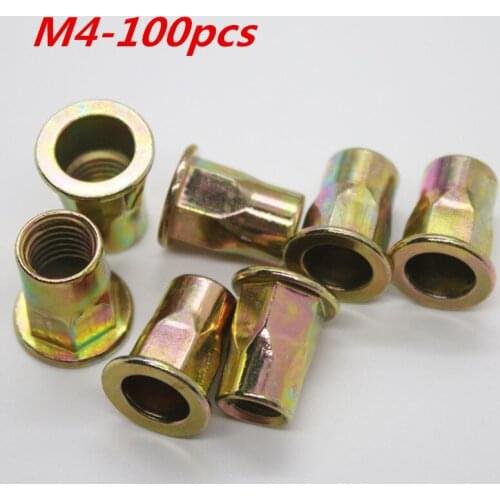 100pcs/lot M4 Rivet Nut carbon steel Flat head hex rivet nut Insert nut Blind rivet Rivnut
