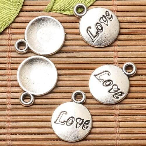 50pcs dark silver color round shaped Love lettering charms EF2716