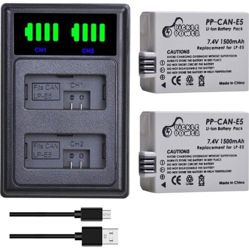 4x LP-E5 Battery 1500mAh LP E5 LPE5 Battery Charger Kits for Canon EOS Rebel XS Rebel T1i Rebel Xsi 1000D 500D 450D Kiss X3 X2 F