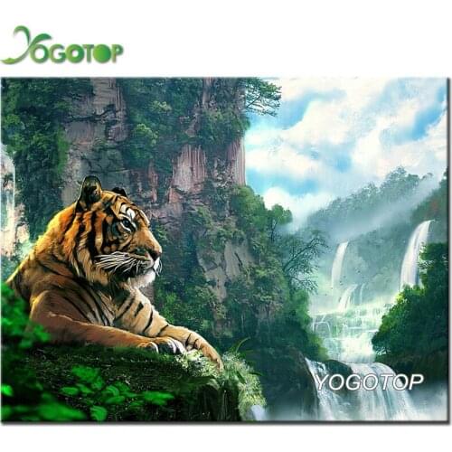 Full Square round Drill 5D DIY Diamond Painting animal cat tiger water scenery Embroidery Mosaic Home Decor Gift natural YY2460