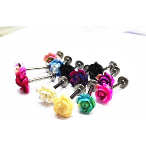 Free ship 50pcs Body Jewelry -16gX8mm Flower Lip Labret Ring Cheek Bar Lip Piercing Ear Helix Ear Cartilage Diath Studs Star