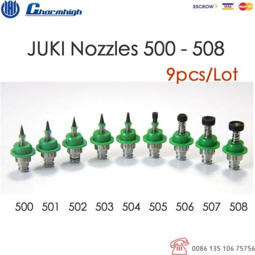 Free shipping 9pcs/set Standard JUKI Nozzle (500 501 502 503 504 505 506 507 508) 9 size for SMT Pick and Place Machine