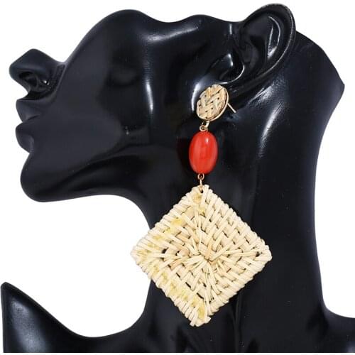 Bohemian ethnic womens personality pendant tassel earrings fashion luxury retro simple hand-knit rattan womens fringe earrings