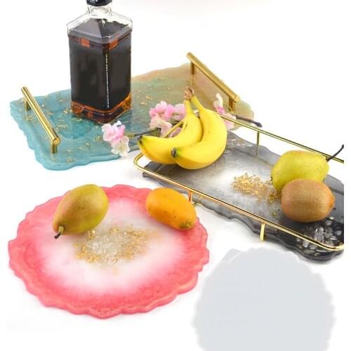 Large Silicone Tray Mould Irregular Coasters Fruit Plate Cup Mat Mold DIY Crafts UV Epoxy Resin Mould Making Tool with 2 Handles