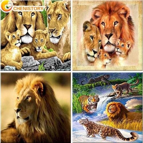 CHENISTORY Full Drill Square 5D DIY Diamond Painting Lion Diamond Embroidery Picture Of Rhinestone Animals Home Decor Kid Gift