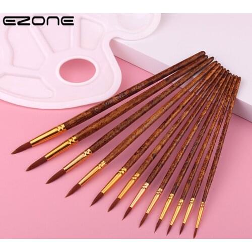 EZONE 12 Pcs/Set Nylon Hair Wooden Handle Watercolor Paint Brush Pen Set Oil Acrylic Painting Art Paint Brushes Supplies