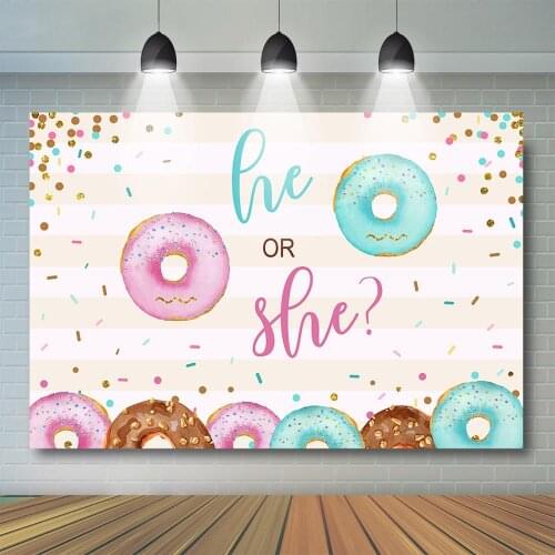 Donut Gender Reveal Party Backdrop Glitter Dot Pink Blue Donut Background Donut up Gender Reveal Party Banner Decoration