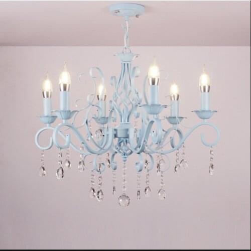 Crystal chandelier living room lamp pastoral Mediterranean bedroom restaurant Candle Chandelier blue European Princess lamp