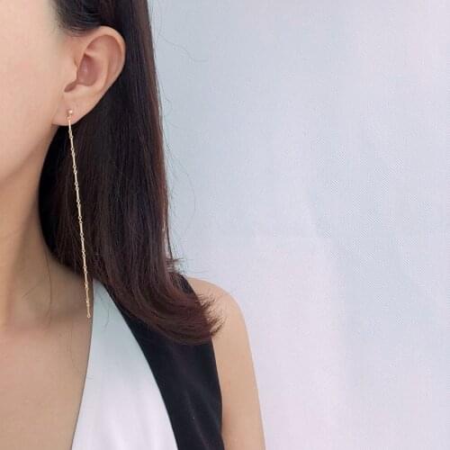 Domino Handmade Dainty Delicate Bracelet Minimalist Bracelet Gift For Her Long pendant earrings with Bar and Link Chains