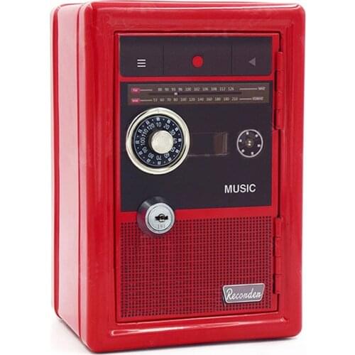 Code Case Safe Box Money Piggy Bank Cash Luxury Saving Lock Pot With Key Kid Children Gift Retro Radio Design