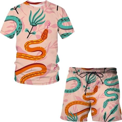 Fashion Sportswear Male Two-piece Suit 3d snake Printing Fitness Short Sleeve Shorts Quick Drying Set Summer Casual Tracksuit