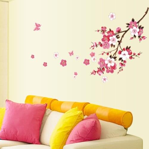 Beautiful Sakura Wall Stickers For Living Room Bedroom Decoration DIY PVC Flying Flowers Home Decor Mural Arts Girls Room Decals