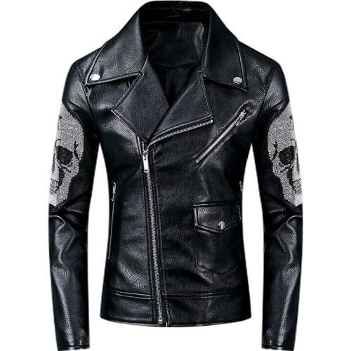 ERENEJIAN Man Brand Designer Punk Hip Hop Leather Jacket Fashion PU Biker Motorcycle Outerwear Tops With Skull Beads Streetwear