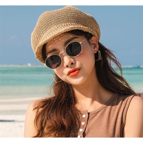 Summer Visor Octagonal Hat Korean Vintage Beret Sun Hats Light Breathable Beach Straw Hat Women Fashion Outdoor Painter Cap