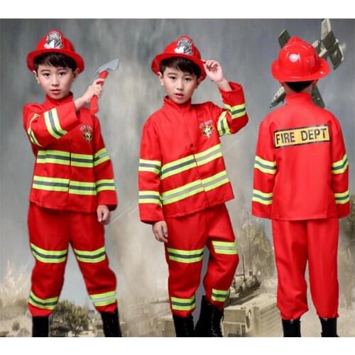 Boys Fireman Sam Cosplay Costumes Children Red Carnival Party Clothes with Toys Teenager Christmas Fancy Firefighter Uniform