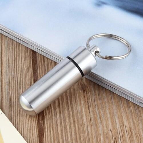 1pc Creative Stainless Steel Medicine Bottle Keychain Case Container Waterproof Holder Aluminum Drug Pill Box Keyring