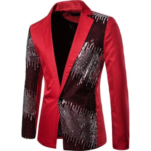 Mens Two-color Sequins Dress Suits Slim Fit Nightclub DJ Tuxedo Casual Single Button Host Stage Show Singer Blazers Men Costume