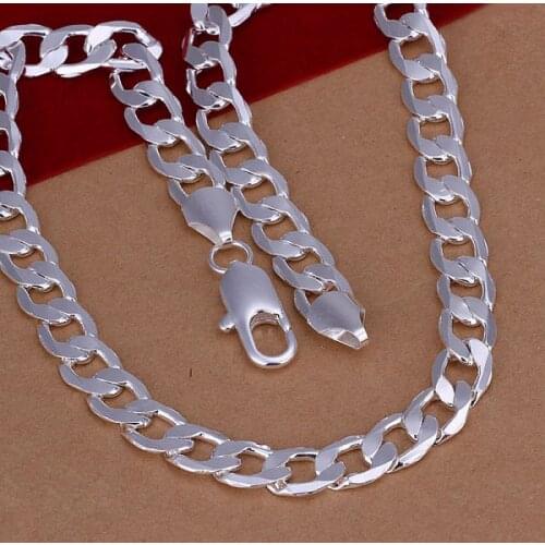 N005 Silver 925 Jewelry Silver Color Necklaces Pendant Fashion Jewelry 10mm Flat Necklace /buqaklxa Cgiakxpa