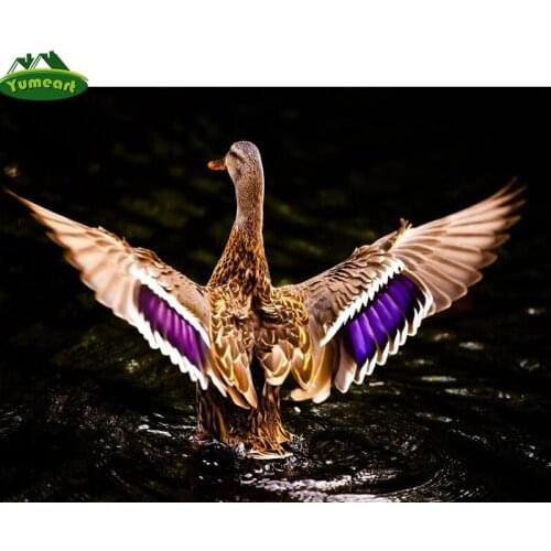 YUMEART Diy Diamond Embroidery Kits Needlework DMC Painting Picture of Rhinestones Diamond Mosaic Craft Animals Lake Flying Duck