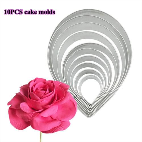 10PCS Rose Petal Cutter Set Rose Shape Green Leaf Fondant Cookie Sugar Tools Molds Moulds Cutting Bakeware Accessories