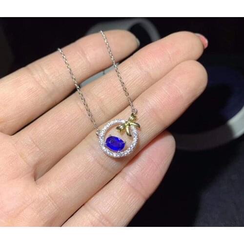 Natural Real Sapphire Necklace Natural Pendant Solid S925 Sterling Silver For Women Necklace