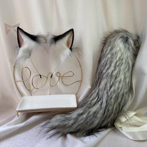 MMGG New Hand Made Wolves Wolf Ears And Silver Black Fox Ear Hair Hoop Hairbands Headwear Tail For Girl Women High Quality