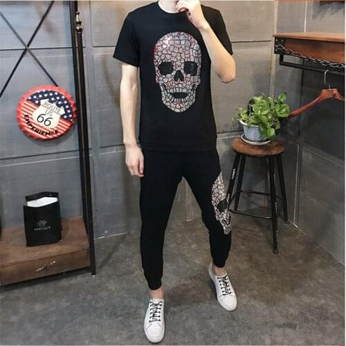 New stylish mens Tracksuit slim fit sports suit mens coat t-shirt+pants casual 2-piece suit