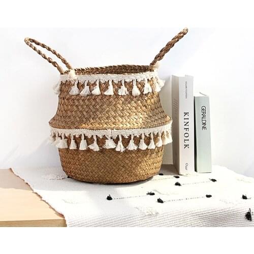 Wicker BasketWoven Storage Basket Plant Hanging Baskets Garden Flower Vase Potted Foldable Pot Panier Osier Storage Basket