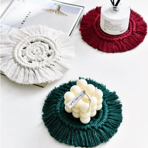 Macrame Placemats Cup Mat Bohemia Tablecloth Coaster Cup Pad Northern Europe Style Pure Handcrafted Cotton Braid Insulation Mats