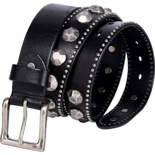 Leather Belt Men Cowboy Belts Heavy Metal Men Belt Wide Punk Hip Hop Ceinture Homme Male Jeans Belt Mujer