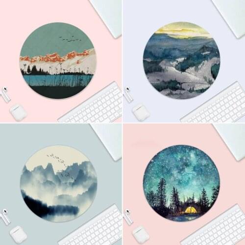 Mountain Scenery Keyboards Mat Rubber Gaming Mat Small Rubber Desk Table Protect Game Office Work Round Mouse Mat Pad