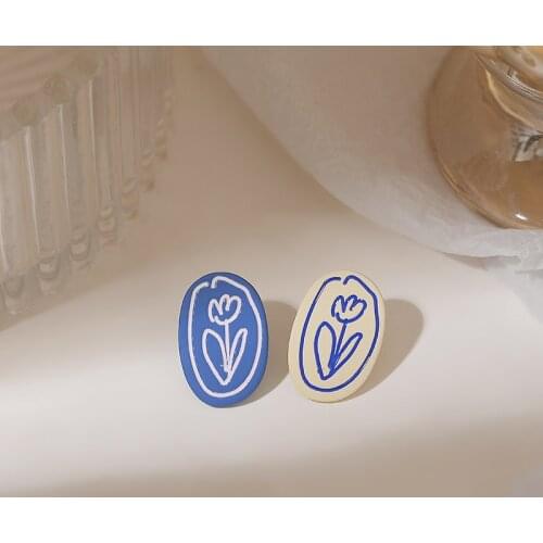 Tulip Earrings Blue White Floral Stud Earrings for Women Girl Summer Autumn Jewelry Gifts Aretes Qrecchini