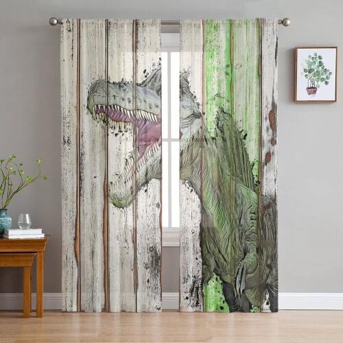 Wood Grain Dinosaur Growled Sheer Curtains for Living Room Bedroom Kitchen Chiffon Tulle Curtains Home Hotel Coffee Decor