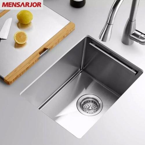 MENSARJOR Bar Counter Concealed Handmade Sink 366*483mm Kitchen Single Tank Comes With a Cutting Board for Both Sides