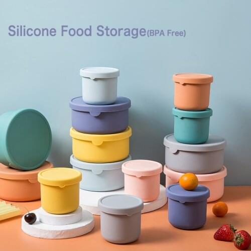 TUUTH Silicone Lunch Box with Lid Round Food Crisper Bento Box Kitchen Storage Microwave Fruit Salad Fresh-Keeping
