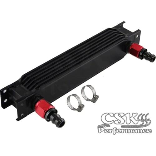 Universal 7 Row AN10 Engine Transmission 248mm Oil Cooler w/ Fittings Kit Black
