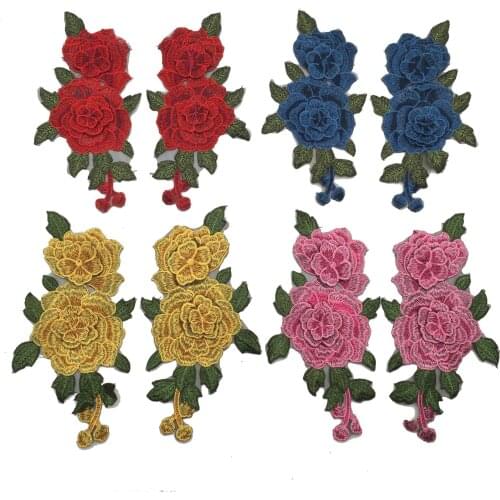 Red Rose Embroidered Sewing On Patch Flower Iron On Patch Stickers For Girls Women Clothes Badge Sewing Fabric Applique Supplies