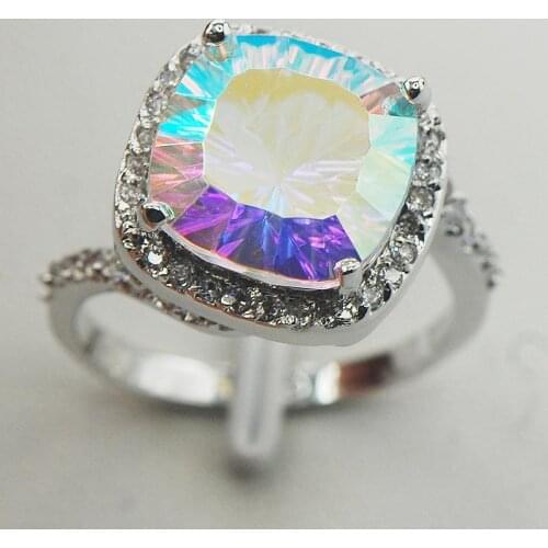 Rose Rainbow Crystal Zircon Fashion Women 925 Sterling Silver Ring F822 Size 6 7 8 9 10