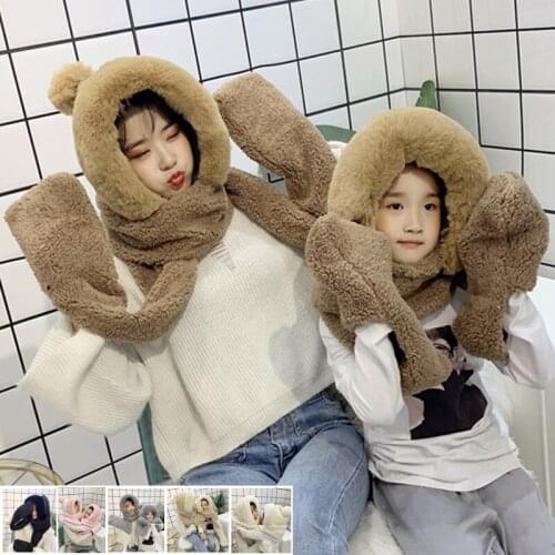 1 Piece Mother& Kids Winter Newest Fashion Parent-child Hat thickened Warmer Hat Scarf Gloves Girls Women Outside Against Cold