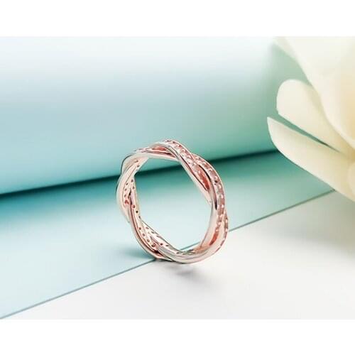 100% 925 Silver Rose Gold Wheel Of Destiny Originality Woven Line Ring For Women Wedding Party Gift Fashion Jewelry