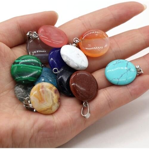 2pc Natural Stone Pendants Round Shape Yellow Jades Crazy Agated for Women Jewelry Accessories Making Necklace Earring Crafts