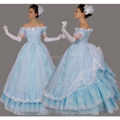 Retro 19 Century Blue Victorian Regency ball gown Halloween dress HL-103