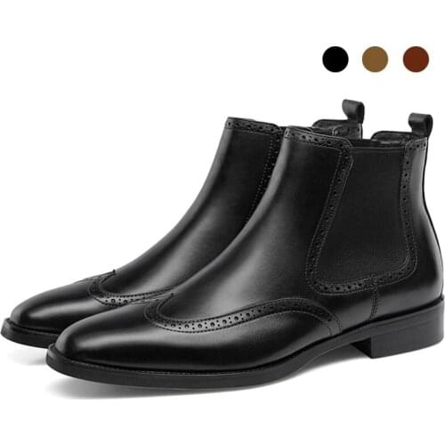 Ankle Chelsea Winter Mens Boots Brogue Shoes Work Boots Genuine Leather Fashion Designer Non-Slip Shoes Men