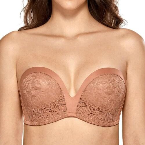 Womens Multi-way Slightly Padded Underwire Push Up Well Support Lace Strapless Bra for Women бюстгальтер Lingerie 38 40 42 DD E