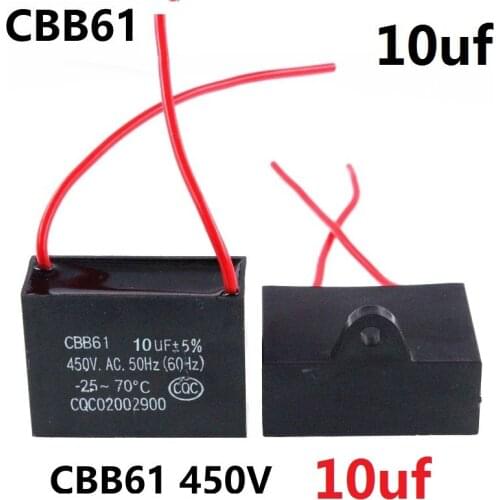 CBB61 450VAC 10UF fan starting capacitor lead length 10cm with line